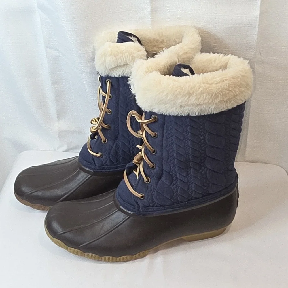 Sperry Top-Sider Saltwater Blue Quilted Duck Boots Navy Girls 6Y EU 38
